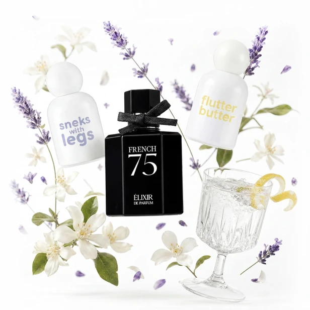 Przepis na Gin Garden Party French 75 50 ml Flutter Butter 50 ml Sneks with Legs 50 ml whiter.webp